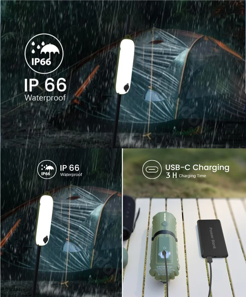 Luz de emergencia para exteriores recargable de 2000 mAh Lámpara LED 2 en 1 IP66 Impermeable Inflable Luz de llenado magnética plegable Carga USB